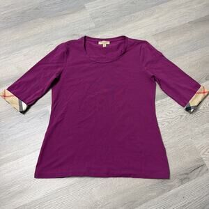 Burberry Brit Shirt Women’s Medium Purple Nova Check Flip Cuff Casual Tee